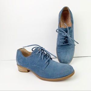 BORN Mott Blue Suede Lace Up Heeled Oxford Shoes